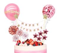 AOOTUERL Decoración para Tartas con Oro Rosa, 12 Piezas Decoración para Tarttas de Cumpleaños, Happy Birthday Globos Estrella Cake Topper Deccorar, Adorno de Bricolaje para Bodas Fiestas Cumpleano
