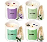 AOOVOO Juego de 4 velas calmantes para mujer, perfumadas para el hogar, 28 onzas, 200 horas de combustión, vela de aromaterapia con cristales, calma de lavanda, jazmín, serenidad de nenúfar, armonía