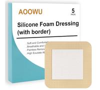 AOOWU Apósito de Espuma de Silicona con Borde, 5 PCS Apósito Estéril Adhesivo de Espuma de Silicona (almohadilla 10cm x 10cm), Silicona Apósito Impermeable