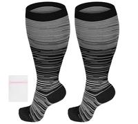 AOOWU Calcetines de Compresión de Talla Grande, 1 Par Medias Compresion Tallas Grandes con Bolsa de Malla, Medias de Compresion para Hombre y Mujer para Deportes y Trabajo Gris Púrpura Degradado 4XL