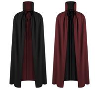 AOOWU Capa Negra con Cuello Alto, 90CM Largo Capa Vampiro Niño de Doble Cara Negra y Roja, Capote Halloween Niño de Medieval Bruja Elfo Muerte, Capas Disfraz Halloween para Carnaval