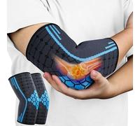 AOOWU Coderas Epicondilitis, 2 Piezas Coderas Deportiva para Tendinitis y Codera Tendinitis, Manga Elástica de Tejido 3D Codera de Compresion para Hombre y Mujer, Deporte, Gym y Trabajo, Azul (XL)