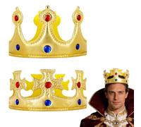 AOOWU Corona de Rey y Reina Adulto, 2 Piezas Coronas de Reyes Magos, Real con Estrás, Corona de Fiesta de Cumpleaños, Sombreros Reyes Accesorios de Disfraz de Rey para Adultos (Dorado)