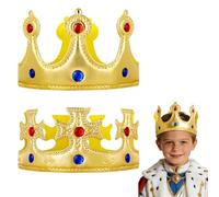 AOOWU Corona de Rey y Reina Niños, 2 Piezas Coronas de Reyes Magos, Real con Estrás, Corona de Fiesta de Cumpleaños, Sombreros Reyes Accesorios de Disfraz de Rey para Niños (Dorado)