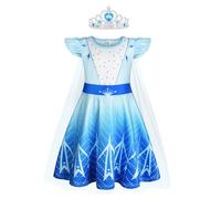 AOOWU Disfraz de Princesa, ELSA Vestido de Princesa con Mangas de Hoja de Loto para Carnaval Fiesta Halloween Cosplay Cumpleaños Fiesta, 140CM