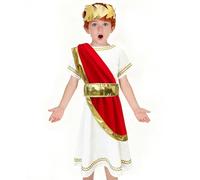 AOOWU Disfraz de Romano para Niños, 3 Pcs Disfraces Antigua Grecia y Romana, Bata Larga Niños con Cinturón, Tocado y Mantón Fija, Ropa de Dioses Griega para Carnaval Fiesta,Halloween,Cosplay (Talla S)