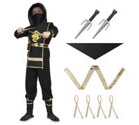 Aoowu Disfraz Ninja Samurai para Niño - Set 3 Piezas con Mono y Dagas, Traje para Cosplay Anime, Halloween, Fiesta, Carnaval y Cumpleaños