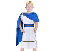 AOOWU Disfraz Toga Griega para Niño con Mantón Azul, Vestimenta Romana, Traje Histórico de Antigua Grecia y Roma