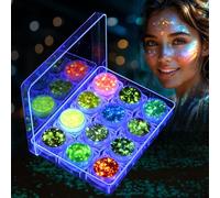 AOOWU Gel de Purpurina Luminoso, 12 Colores Brillantes para la Cara, Gel Corporal con Purpurina para Rostro y Cuerpo, Autoadhesivo, Efecto Luminoso, Carnaval Glitter con Caja para Fiesta Maquillaje(A)