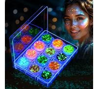 AOOWU Gel de Purpurina Luminoso, 12 Colores Brillantes para la Cara, Gel Corporal con Purpurina para Rostro y Cuerpo, Autoadhesivo, Efecto Luminoso, Carnaval Glitter con Caja para Fiesta Maquillaje(B)