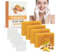 AOOWU Jabón de Curcuma y Acido Kojico, 4 Pastilla Jabón Ácido Kójico con Red de Burbujas, Aclarante e Hidratante Jabón de Cúrcuma con Vitamina C y Ácido Hialurónico para Manos, Cuerpo y Rostro, 400g
