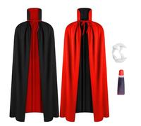 AOOWU Largo Disfraz Vampiro, 90cm Vampiro Capa para Niños, Cuello Alto, Desgaste de Doble Cara, Tunica del Conde, Capa de Mascarada Halloween con Dentadura Postiza y Plasma Falso (3pcs-Estilo C)