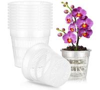 AOOWU Macetas de Plástico, 10 PCS Macetas Transparentes para Orquídeas Macetas con Agujeros Macetas, Macetas Plántulas de Flores y Plantas para Balcón Interior y Exterior (Trasparente, ⌀ 11cm H 10cm)