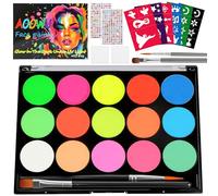 AOOWU Pintura Corporal y Facial, 15 Colores Pintura Facial y Corporal con 2 Pinceles, 41 Plantillas y 4 Diamond Stickers, Seguridad No Tóxica Kit de Pintura Facial para Niños Halloween Fiesta Carnaval