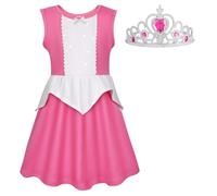 AOOWU Princesa Aurora Disfraz Vestido, Disfraz Niña Princesa Aurora con Corona, Maxi Vestido de Princesa Bella Durmiente para Carnaval Fiesta Halloween Cosplay Cumpleaños Fiesta, 120cm