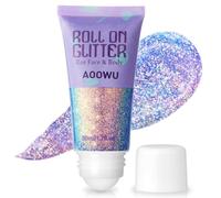 AOOWU Purpurina Cara Gel Líquido, 50ml Roll-on Gel Purpurina Corporal, Brillantes Mujer para la Cara Cabello y Cuerpo, Glitter Líquida de Rollon para Maquillaje Festival Rave Carnaval Halloween Morado
