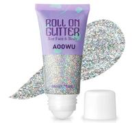AOOWU Purpurina Cara Gel Líquido, 50ml Roll-on Gel Purpurina Corporal Plata | Brillantes Mujer para Cara Cabello y Cuerpo, Glitter Líquida de Rollon para Maquillaje Festival Rave,Carnaval y Halloween