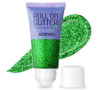 AOOWU Purpurina Cara Gel Líquido, 50ml Roll-on Gel Purpurina Corporal Verde | Brillantes Mujer para Cara Cabello y Cuerpo, Glitter Líquida de Rollon para Maquillaje Festival Rave,Carnaval y Halloween