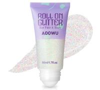 AOOWU Purpurina Cara Líquido, 50ml Roll-on Gel Purpurina Corporal, Blanco | Brillantes Mujer para Cara Cabello y Cuerpo, Glitter Líquida de Rollon para Maquillaje Festival Rave,Carnaval y Halloween