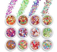 AOOWU Purpurina Polvo, 12 Colores Purpurina Cara para Glitter Maquillaje, Acrilico Chunky Glitter para Ojos, Cara, Pelo, Uñas, Purpurina Festival para Maquillaje y Manualidades Brillante Decoración