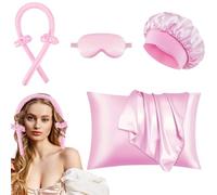 AOOWU Rizador Sin Calor para Cabello, 6 PCS Rizadores de Pelo Cabello Largo, Juego Rizadora Pelo Noche con Antifaz, Funda de Almohada, Banda para Pelo, Pinza de Garra y Gorro para Cabello, Rosa