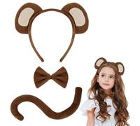 AOOWU Traje de Mono, 3 PCS Juego de Disfraz de Cola Mono Largo con Cola, Pajarita y Diadema, Disfraz de Mono Diadema Niño para Cumpleaños Carnaval Halloween Cosplay Fiesta y Jungle Party