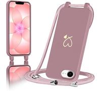 AoozeFon Handyband für iPhone 17e Hülle mit Band,Handyhülle Silikon mit Goldenem Herzmuster für iPhone 16e,abnehmbare Stoßdämpfend Handytasche mit Nylon-Lanyard, Rosa