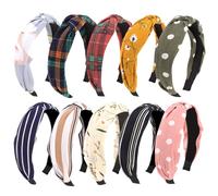 AOPRIE Diademas para mujer, diademas anudadas en la parte superior para niñas, bandas para el pelo de mujer, turbante de color sólido, diademas anchas para mujer, flores, paquete de 10