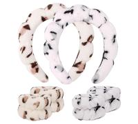 AOPRIE SPA - Diademas para lavarse la cara, maquillaje con lazo, banda para el pelo para mujer, banda facial para la cabeza, muñequera, envolturas para ducha, máscara facial, leopardo, paquete de 6