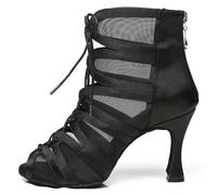 AOQUNFS Botas de Baile Latino Mujer Tacón Alto Zapatos de Baile Latino Botines para Salsa y Bachata Tango Performance de Salon,L444-Negro-6,EU40