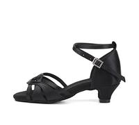 AOQUNFS Niña y Mujer Zapatos de Baile Latino Tacón Bajo Satén Zapatos de Baile de Salon Salsa y Bachata Tango,EM-3038GB-Negro-4,EU 37