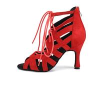 AOQUNFS Zapatos de Baile Latino Mujer Salsa y Bachata Botas Baile de Salon, 7208-Rojo-6cm,EU35