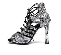 AOQUNFS Zapatos de Baile Latino Mujer Salsa y Bachata Botas Baile de Salon, L552-Plateado-8.5cm,EU39