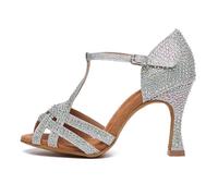 AOQUNFS Zapatos de Baile Latino Mujer Salsa y Bachata Zapatos Baile de Salon,L547-Plateado-8.5cm,EU36