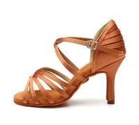 AOQUNFS Zapatos de Baile Latino Mujer Tacón Alto Salsa Tango Chacha Bachata Rumba Práctica Zapatos de Baile de Salon,EM2324-Marrón-8.5CM,EU39