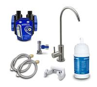 AORA | Filtro de agua para debajo de la mesa: sistema de filtro de agua incluye grifo de 1 vía, acero inoxidable, compatible con filtro BRITA P1000 y cabezal de filtro | Reduce la cal