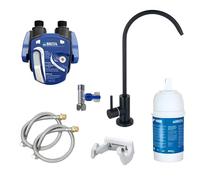 AORA Sistema de filtro de agua debajo de la mesa con grifo de 1 vía, compatible con filtro BRITA P1000 y cabezal de filtro, reduce la cal y mejora el sabor, acero inoxidable SOFIA negro sin Digiflow