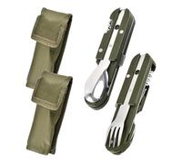 Aoreun 2PCS Vajilla Plegable Multifuncional, 6 en 1 Vajilla de Camping de Acero Inoxidable, Juego de Cubiertos para Acampar, Cubiertos al Aire Libre portátil para Exteriores Viajes Camping