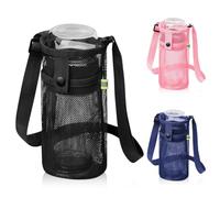 Aoreun 3 Piezas Bolsa de Botella de Agua, Portabotellas de Agua de Malla Bolsa con Correa de Hombro Ajustable, Portabotellas de Agua Portátil con Bolsillos para Deportes, Senderismo (Negro,Rosa,Azul)