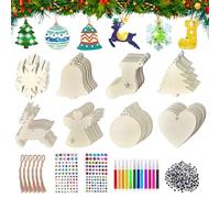 Aoreun 80 Piezas Adornos Navidad Madera, Colgantes de Madera para Navidad con Cuerdas, 8 Estilos Pintura Madera Abeto Decoraciones árbol, Colgantes de astillas de Madera DIY para niños y Adultos