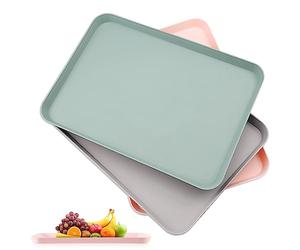 Aoreun Bandeja Plastico Rectangular, 3 Piezas 21CM x 29CM bandejas de Servir, 3 Colores Bandeja Antideslizante, Bandeja Apilables para Restaurante de Comida rápida cafetería Bar Fiesta Cocina