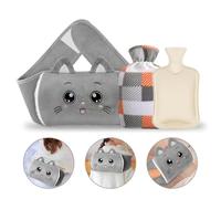 Aoreun Bolsa de Agua Caliente, Botella de Agua Caliente de Goma con Cubierta de Cintura Suave, 3 In 1 Prueba de Fugas y Duradera bolsas agua caliente, Para Cintura, Espalda, Lesiones Deportivas - Gris