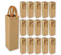 Aoreun Bolsas para Botellas, 15 Piezas Bolsas de Papel Kraft para Botellas con Asa Packaging, para Fiestas, Bolsa de Regalo para Vino (11 x 9 x 35 cm) (Marrón)