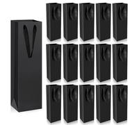 Aoreun Bolsas para Botellas, 15 Piezas Bolsas de Papel Kraft para Botellas con Asa Packaging, para Fiestas, Bolsa de Regalo para Vino (11 x 9 x 35 cm) (Negro)