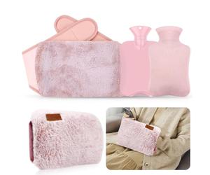 Aoreun Cinturón para botella de agua caliente con funda, 4 in 1 bolsa de agua caliente de goma, 1L Botellas de Agua Caliente con Cubierta de Felpa Suave para cuello y hombro, espalda, cintura cálida
