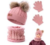 Aoreun Conjunto de Guantes de Bufanda de Gorro de Invierno para Niños, 3 en 1 Invierno Suave Gorro de Punto Cálido con Bufanda y Guantes, Mantener Caliente Accesorios para Niños Niñas 2-8 Años
