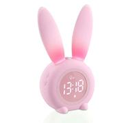 Aoreun Despertador de Conejo, Despertador Digital Infantil con lámpara con función Snooze, Visualización de Hora/Fecha/Temperatura, Regalo para Niños - Rosa
