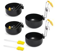 Aoreun Escalfador de huevos, 4 piezas Vaporizador de Huevos Plegable Montado En La Oreja, Hervidor de Huevos Escalfados con Pincel de Aceite, Antiadherente para Huevos Cocidos
