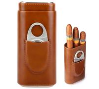 Aoreun Estuche para Puros, Humidificador de Cuero, 3 Tubes Portátil humidor de cigarros, Humidores de Cuero de Puros con Cortador de cigarros de Acero Inoxidable para Viajes de Negocios (Marrón)