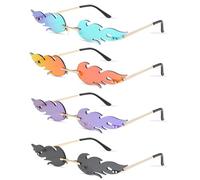 Aoreun Gafas de Sol de Llama, 4 Piezas Gafas Sin Marco, Gafas de Fiesta Novedosas, Gafas de Sol de Estilo Punk Vintage para Festivales Mujer Hombre Carnaval Graduaciones Cumpleaños Bodas y Fiestas